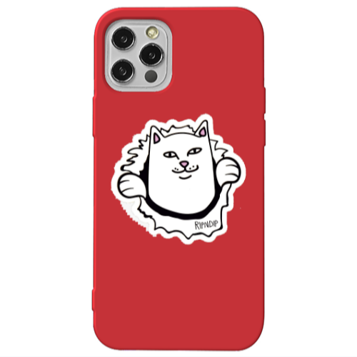 Apple iPhone 12 Pro White cat Red Colored Silicone TPU Θήκη