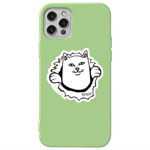Apple iPhone 12 Pro White cat Light Green Colored Silicone TPU Θήκη