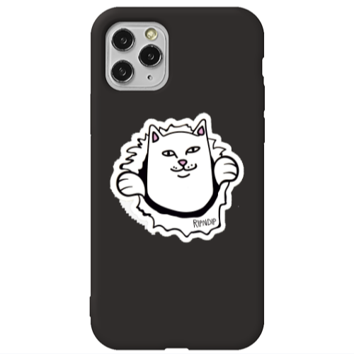 Apple iPhone 11 Pro Max White cat Black Colored Silicone TPU Θήκη