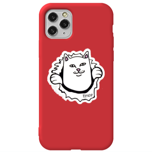 Apple iPhone 11 Pro Max White cat Red Colored Silicone TPU Θήκη