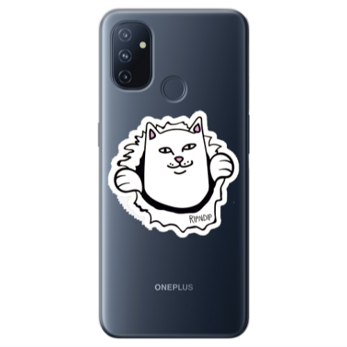 Oneplus Nord 100 White cat Transparent Silicone TPU Θήκη