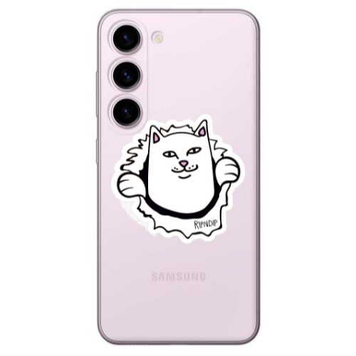 Samsung S23 White cat Transparent Silicone TPU Θήκη