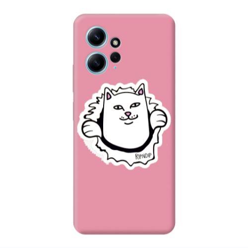 Xiaomi Redmi Note 12 4G White cat Pink Colored Silicone TPU Θήκη