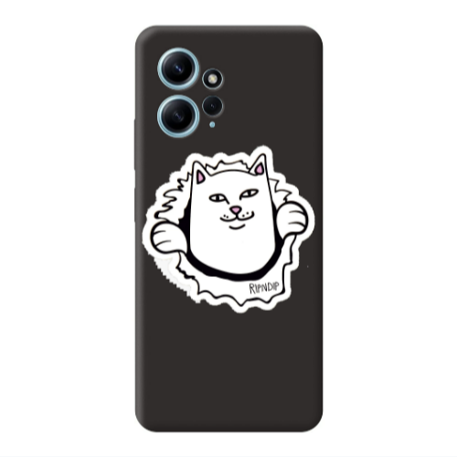 Xiaomi Redmi Note 12 4G White cat Black Colored Silicone TPU Θήκη