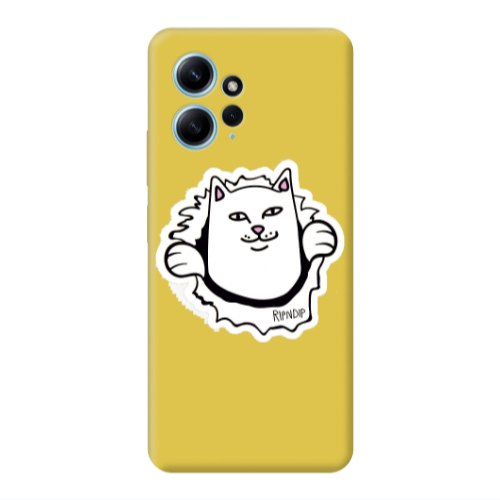 Xiaomi Redmi Note 12 4G White cat Yellow Colored Silicone TPU Θήκη