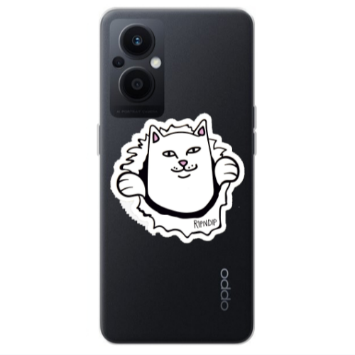 Oppo Reno 7 Lite White cat Transparent Silicone TPU Θήκη