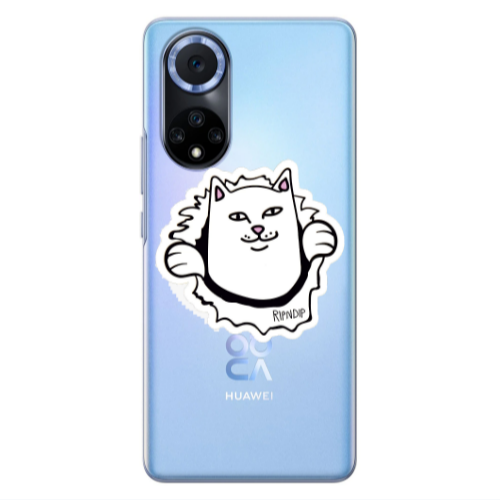 Huawei Nova 9 White cat Transparent Silicone TPU Θήκη