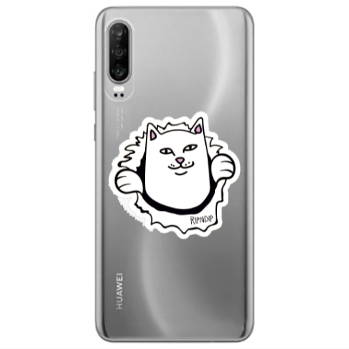 Huawei P30 White cat Transparent Silicone TPU Θήκη