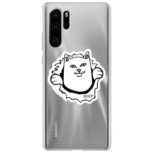 Huawei P30 Pro White cat Transparent Silicone TPU Θήκη