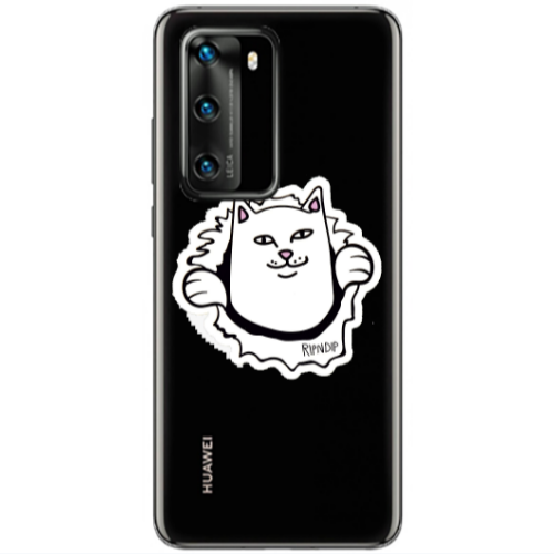 Huawei P40 White cat Transparent Silicone TPU Θήκη