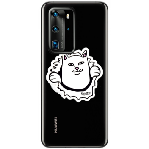 Huawei P40 Pro White cat Transparent Silicone TPU Θήκη