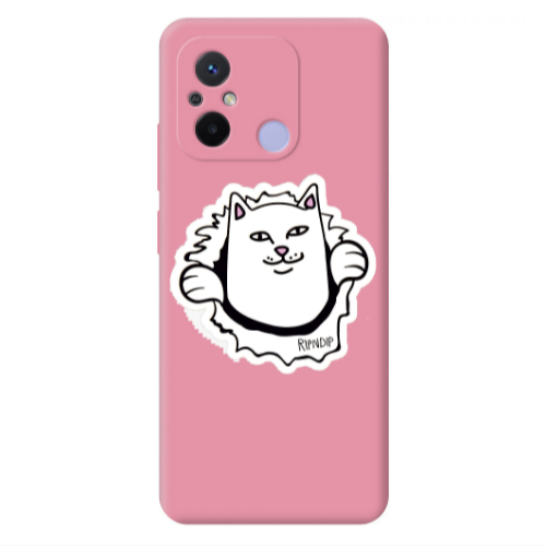 Xiaomi Redmi 12C White cat Pink Colored Silicone TPU Θήκη