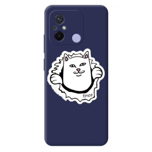 Xiaomi Redmi 12C White cat Dark blue Colored Silicone TPU Θήκη