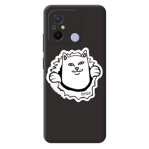 Xiaomi Redmi 12C White cat Black Colored Silicone TPU Θήκη