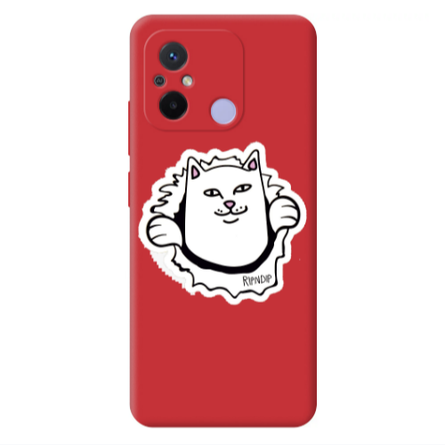 Xiaomi Redmi 12C White cat Red Colored Silicone TPU Θήκη
