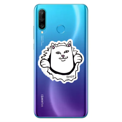 Huawei P30 Lite White cat Transparent Silicone TPU Θήκη