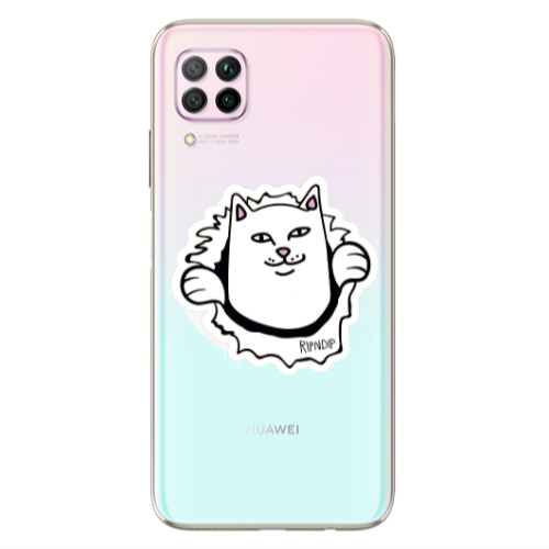 Huawei P40 Lite White cat Transparent Silicone TPU Θήκη