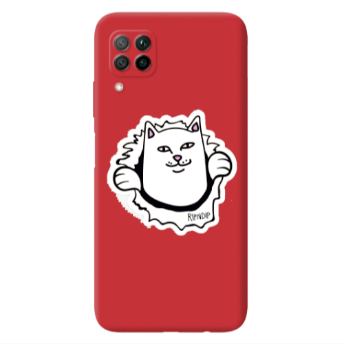 Huawei P40 Lite White cat Red Colored Silicone TPU Θήκη