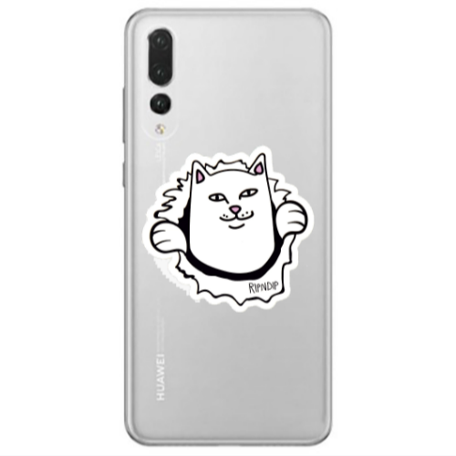 Huawei P20 Pro White cat Transparent Silicone TPU Θήκη