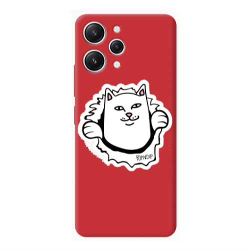 Xiaomi Redmi 12 White cat Red Colored Silicone TPU Θήκη