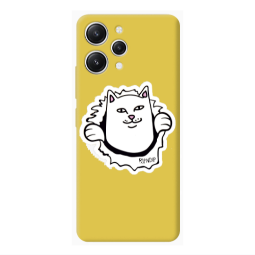 Xiaomi Redmi 12 White cat Yellow Colored Silicone TPU Θήκη