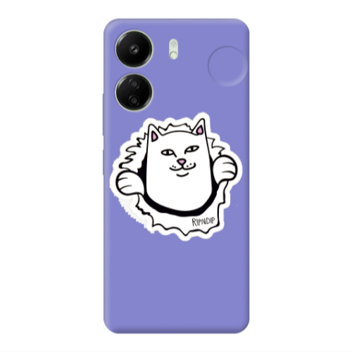 Xiaomi Redmi 13C White cat Purple Colored Silicone TPU Θήκη