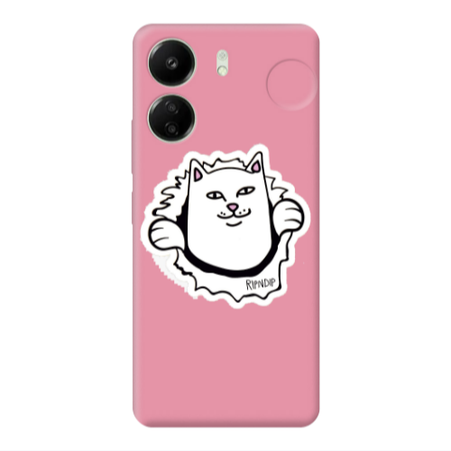 Xiaomi Redmi 13C White cat Pink Colored Silicone TPU Θήκη
