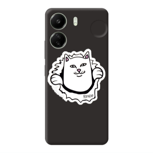 Xiaomi Redmi 13C White cat Black Colored Silicone TPU Θήκη