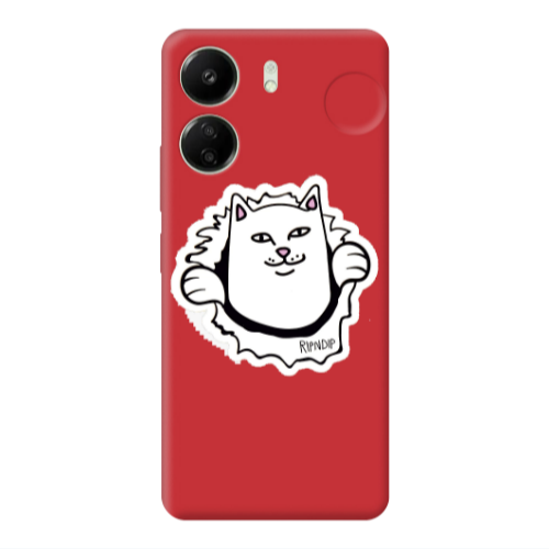Xiaomi Redmi 13C White cat Red Colored Silicone TPU Θήκη