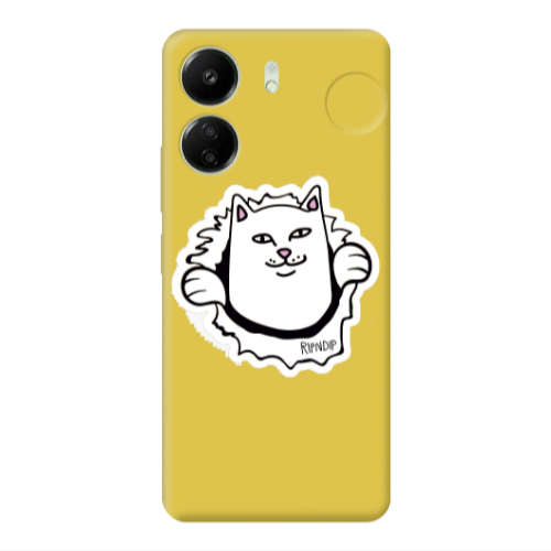 Xiaomi Redmi 13C White cat Yellow Colored Silicone TPU Θήκη