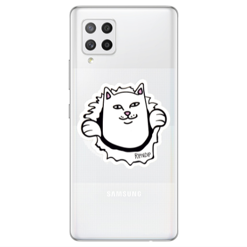 Samsung A42 5G White cat Transparent Silicone TPU Θήκη