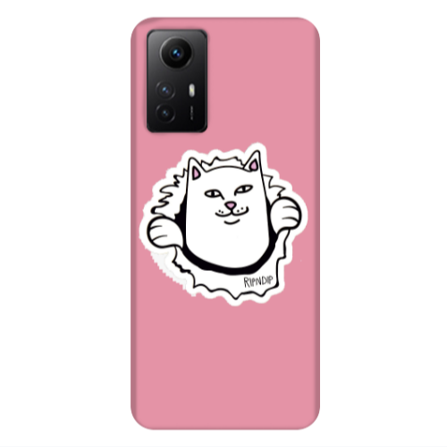 Xiaomi Redmi Note 12s White cat Pink Colored Silicone TPU Θήκη