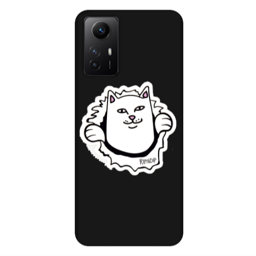 Xiaomi Redmi Note 12s White cat Black Colored Silicone TPU Θήκη