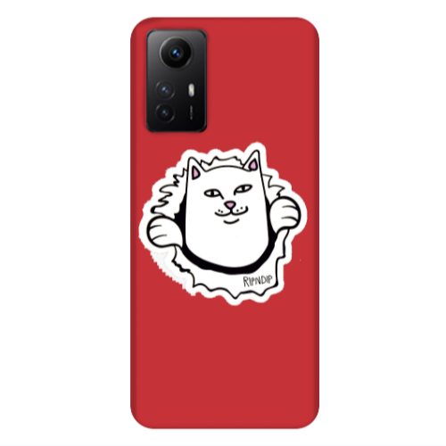 Xiaomi Redmi Note 12s White cat Red Colored Silicone TPU Θήκη