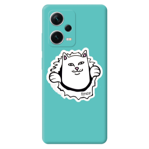 Xiaomi Poco X5 White cat Turquoise Colored Silicone TPU Θήκη