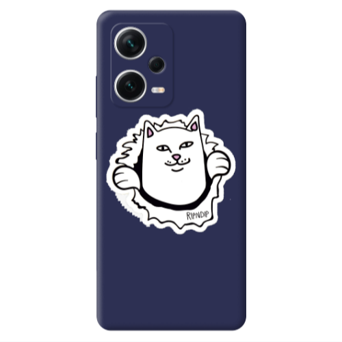 Xiaomi Poco X5 White cat Dark blue Colored Silicone TPU Θήκη