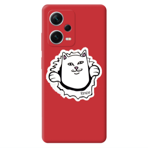 Xiaomi Poco X5 White cat Red Colored Silicone TPU Θήκη