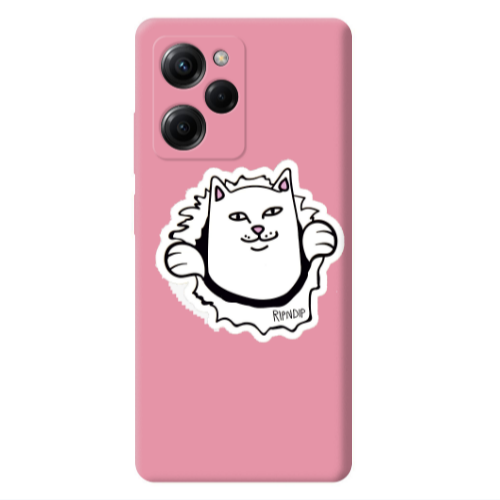 Xiaomi Poco X5 Pro White cat Pink Colored Silicone TPU Θήκη