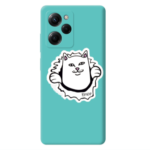 Xiaomi Poco X5 Pro White cat Turquoise Colored Silicone TPU Θήκη
