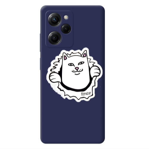Xiaomi Poco X5 Pro White cat Dark blue Colored Silicone TPU Θήκη
