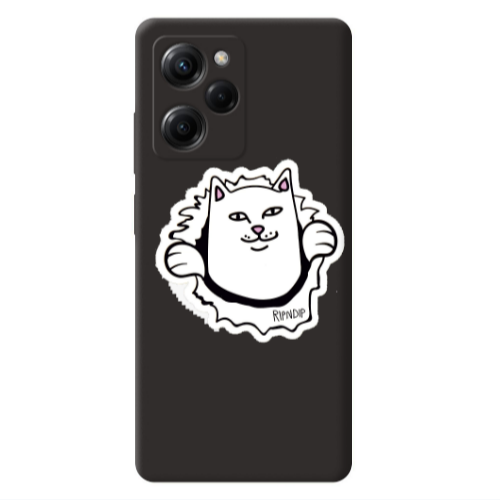 Xiaomi Poco X5 Pro White cat Black Colored Silicone TPU Θήκη