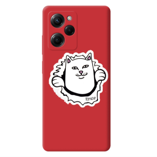 Xiaomi Poco X5 Pro White cat Red Colored Silicone TPU Θήκη