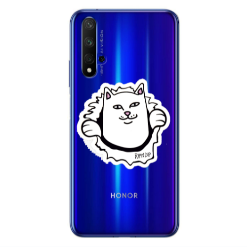 Huawei Nova 5 T White cat Transparent Silicone TPU Θήκη