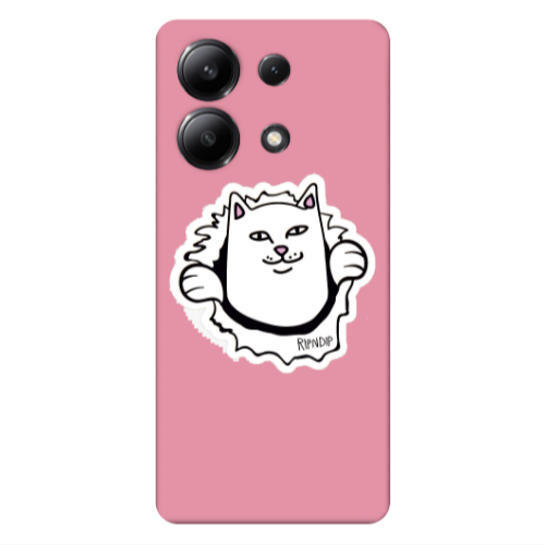 Xiaomi Redmi Note 13 4G White cat Pink Colored Silicone TPU Θήκη