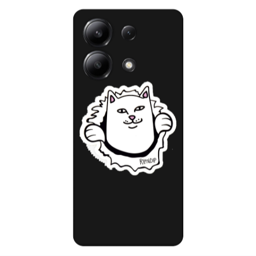 Xiaomi Redmi Note 13 4G White cat Black Colored Silicone TPU Θήκη