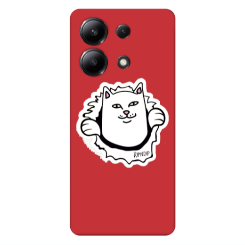 Xiaomi Redmi Note 13 4G White cat Red Colored Silicone TPU Θήκη