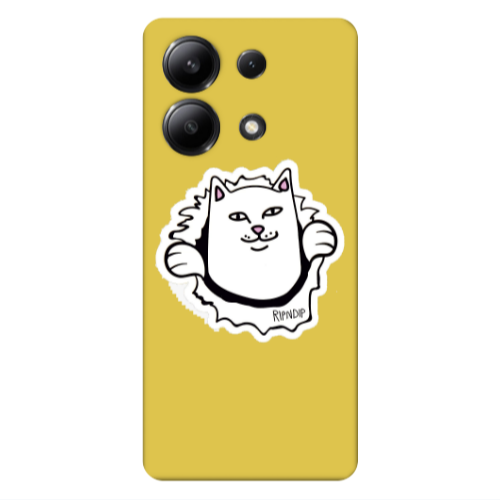 Xiaomi Redmi Note 13 4G White cat Yellow Colored Silicone TPU Θήκη