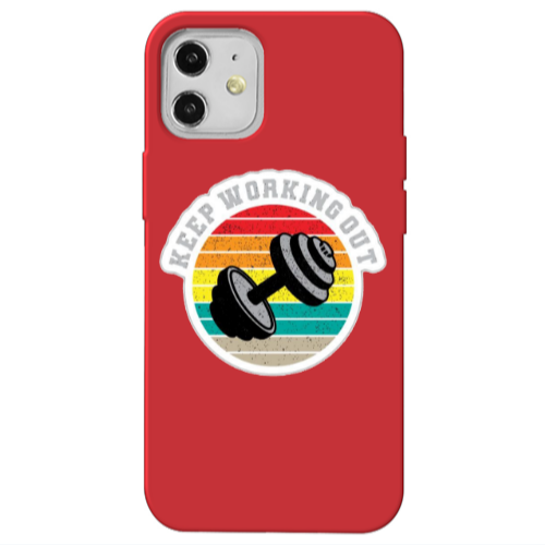 Apple iPhone 12 Keep working out Red Colored Silicone TPU Θήκη