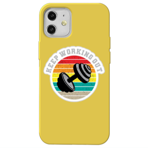 Apple iPhone 12 Keep working out Yellow Colored Silicone TPU Θήκη