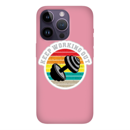 Apple iPhone 14 Pro Max Keep working out Pink Colored Silicone TPU Θήκη